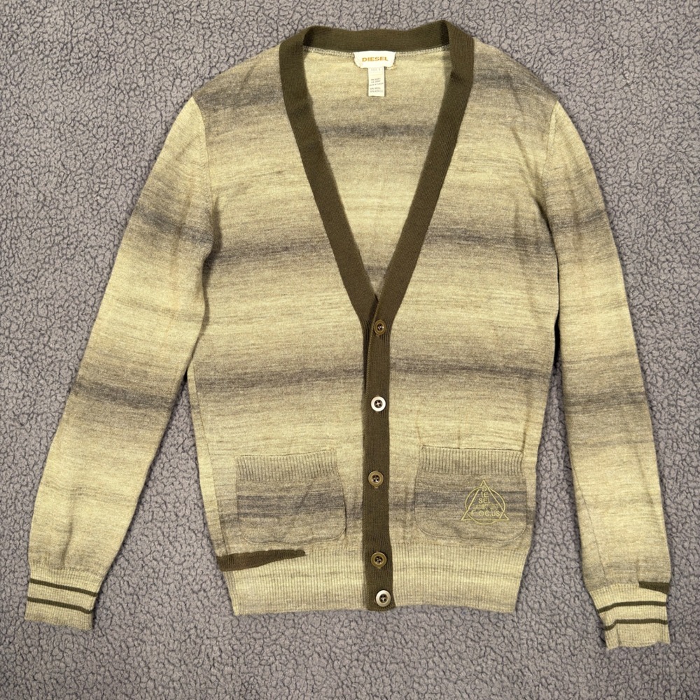 Diesel Cardigan Sweater Kurt Cobain Mens L Ombre Gradient Olive Green Wool Blend